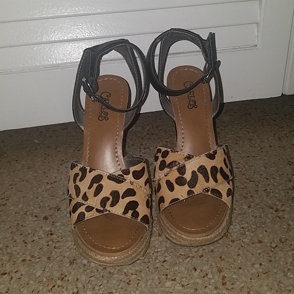 Cheetah print ankle strap wedges